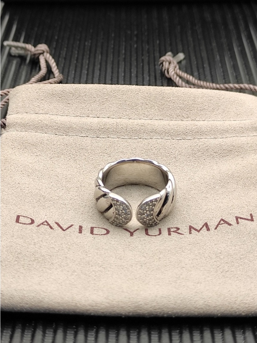 David Yurman Silver Cable-Style Pavé Open Ring - Silver